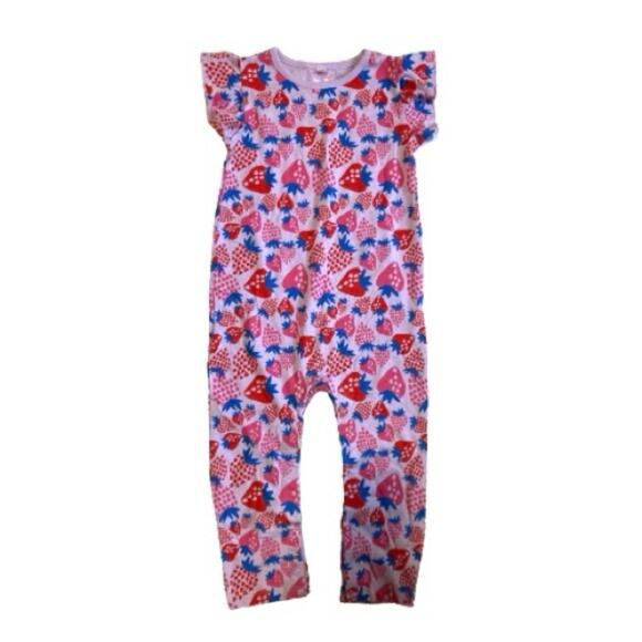 okie dokie Strawberry Purple Red Blue Short Flutter Sleeve Pants Jumpsuit - Picture 1 of 6